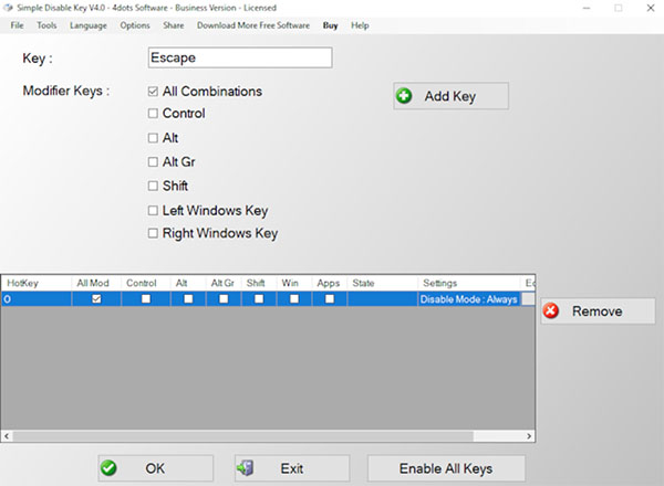Sử dụng phần mềm Simple Disable Key 5.1 để khóa bàn phím laptop tạm thời