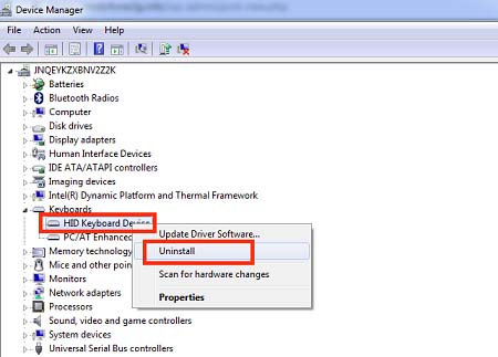 Nhấn chọn HDI keyboard device > chọn Unin stall