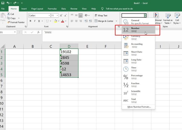 Chọn định dạng Number