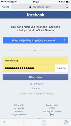 Kết nối tài khoản Facebook qua Garena 3