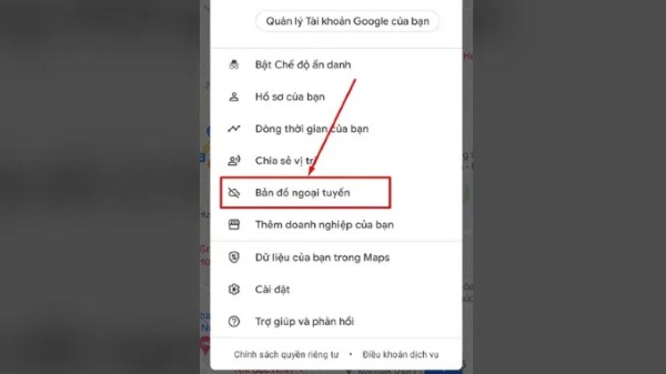 Chọn vào Bản đồ ngoại tuyến