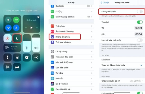 Gạt công tắc sang tắt tại mục Không làm phiền