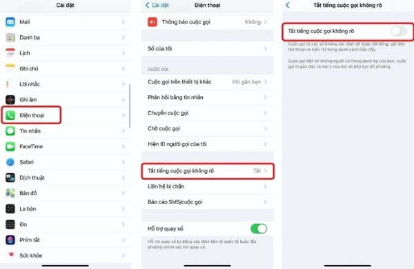 Tắt mục "Tắt tiếng cuộc gọi không rõ"