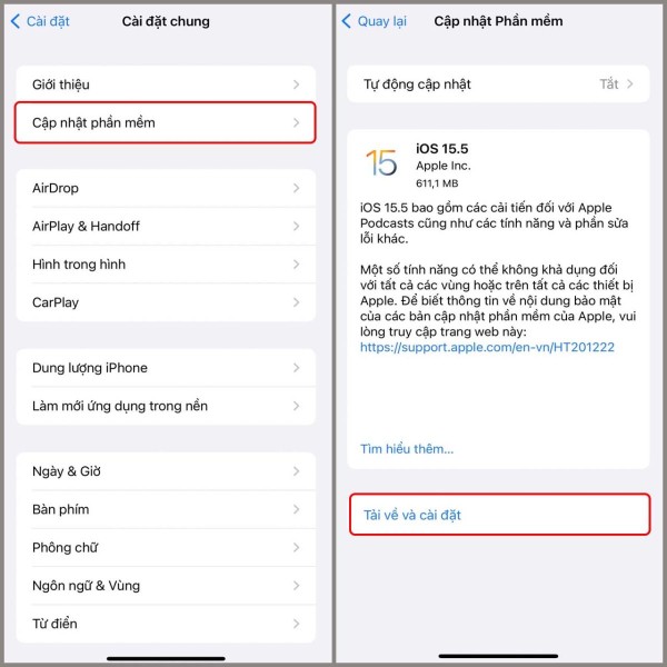 Tiến hành Cập nhật phần mềm mới nhất cho iPhone