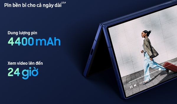 Z Fold 7 với dung lượng pin 4,400 mAh, cho thời gian xem video lên đến 24h