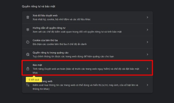 Nhấn vào nhóm Bảo mật